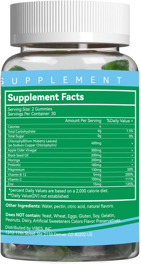 Sugar Free Chlorophyll Gummies, Vitamin B12 Zinc, Natural Deodorant, 60 Count Chewable Supplement