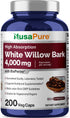 NusaPure White Willow Bark 4000mg - 200 Veggie Capsules, Max Strength, Non-GMO, Bioperine, Herb Extract