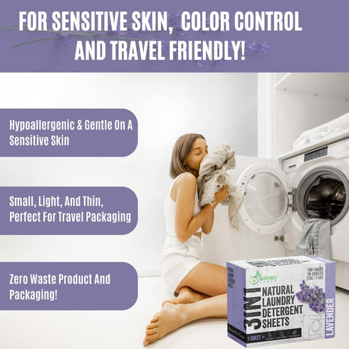 180 Loads Natural Laundry Detergent Sheets, 90 Sheet Pack (Calm Lavender) - Biodegradable, Mess Free, Eco Friendly