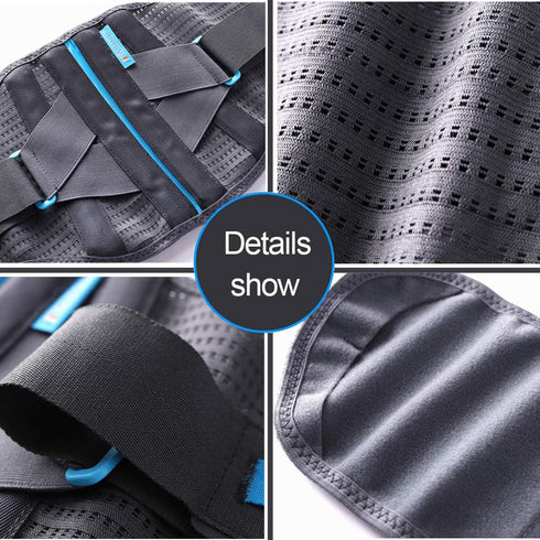Back Brace for Lower Back Pain Relief with Lumbar Pad for Men and Women - Gray/Blue, S/M Fit