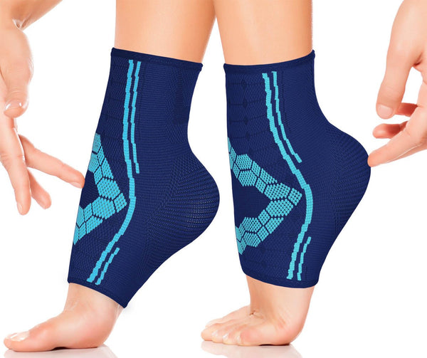 Sparthos Ankle Compression Socks (Pair) – Plantar Fasciitis Sleeves with Arch Support, Blue-M
