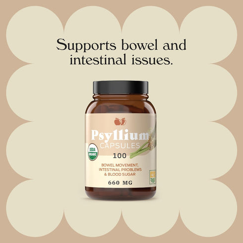 Pure Natural Whole Psyllium Husk Powder Capsules - 100 Pure Unflavored Fiber & Colon Cleanse, 660mg
