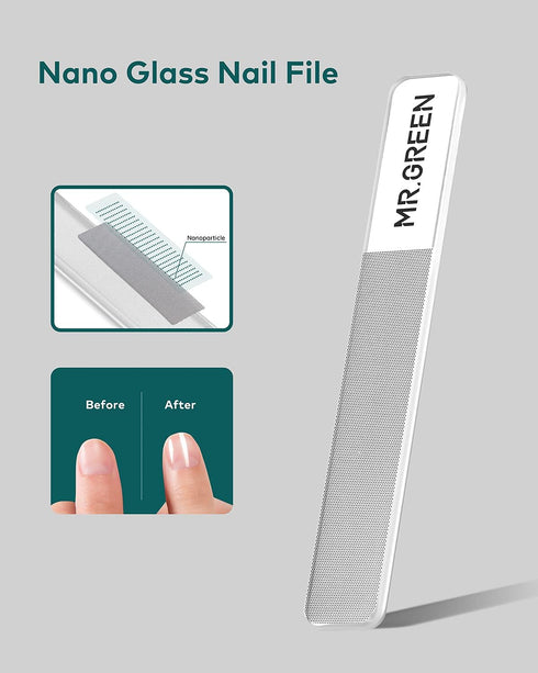 MR.GREEN Glass Nail Shiner, Upgrade Nano Glass Nail Files & Buffers Professional Crystal Manicure Tools Kit