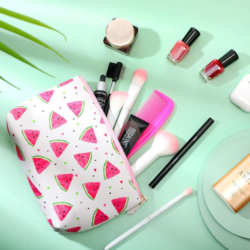 Weewooday 4 Pieces Cosmetic Makeup Bag, Tropical Summer Portable Pouch with Zipper for Women