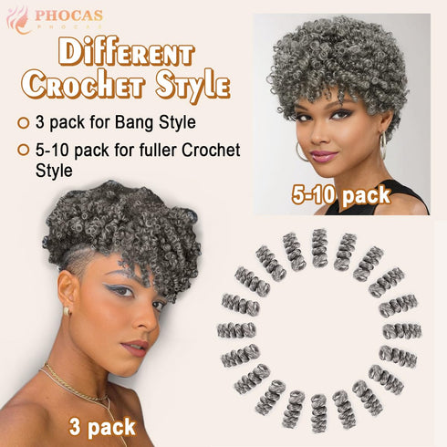 PHOCAS HairPhocas 5 Packs Synthetic Crochet Hair 10 inch 20roots/pack (Gray)