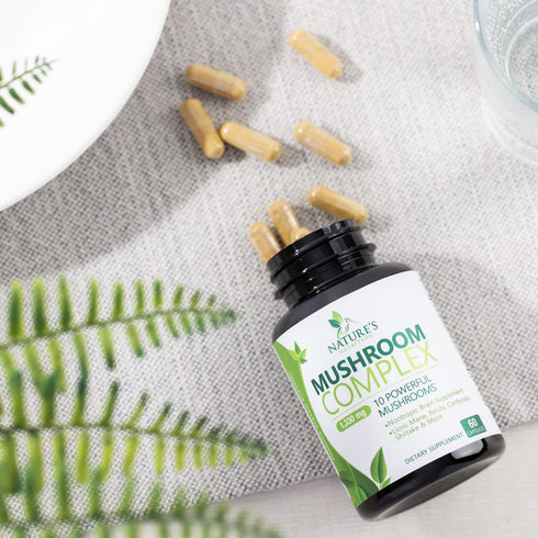 Mushroom Supplement 60 Count, 10 Mushroom Complex Blend with Lions Mane, Reishi, Turkey Tail & More
