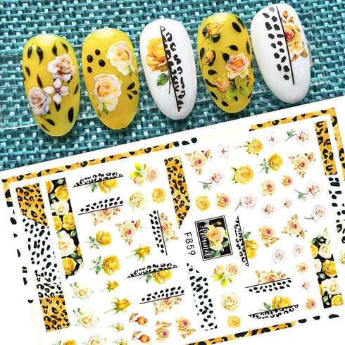 Flower Nail Art Stickers Decals 6 Sheets, Spring Rose 3D Self-Adhesive Nail Stickers for Women