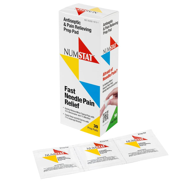 Antiseptic Numbing Wipes for Needle Pain Relief, 2-In-1 Formula with Benzocaine and Isopropyl Alcohol - 30 Prep Pads