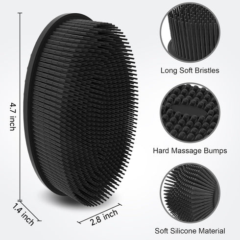 Metene 2 Pack Silicone Body Scrubber, Soft Exfoliating Body Scrubber for Shower, Long Lasting, Lathers Well (Black)