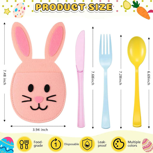 Teecyhooo 160 40 40 40 40 Pcs Pastel Plastic Silverware Rabbit Party Supplies Plastic Disposable Dinnerware with Rabbit