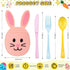 Teecyhooo 160 40 40 40 40 Pcs Pastel Plastic Silverware Rabbit Party Supplies Plastic Disposable Dinnerware with Rabbit