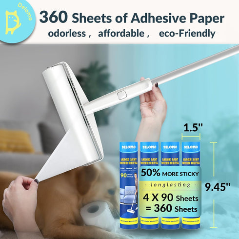 Lint Roller Refills - DELOMO Large 6 Packs (540 Sheets) for Lint Remover, Mega Extreme Stick Refill