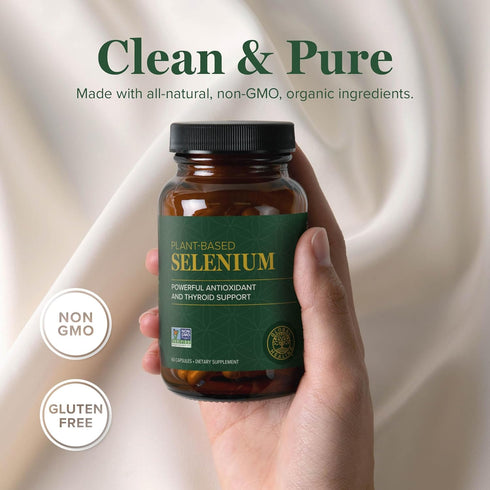 Global Healing Selenium 200mcg, Organic Ingredients, Antioxidants for Thyroid Support, Non-GMO & Gluten-Free, 60