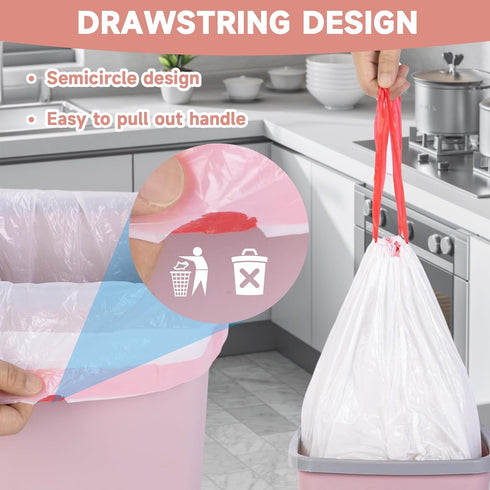 Magesh 3 125 Count 12 Gallon Trash Bag Drawstring - White Small Mini Garbage Bags For Bathroom Can Liter Unscented