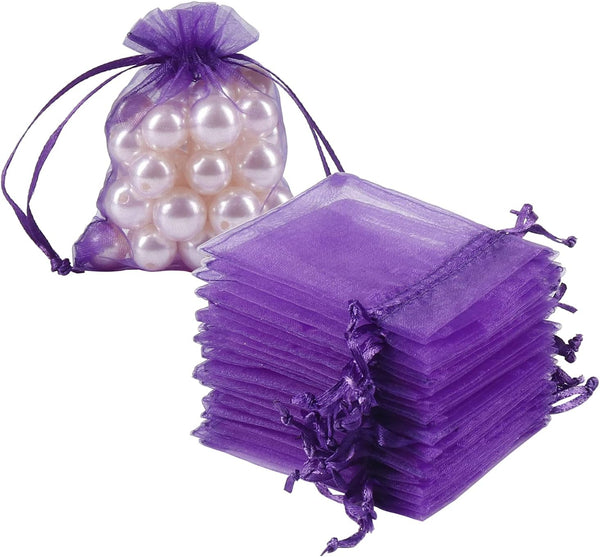 HRX Package 100pcs Little Organza Bags, 3 x 4 inch Purple Mesh Bags for Jewelry Party Favor