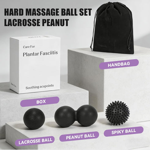 QLDT 3-in-1 Set, Massage Ball Peanut Ball & Spiky Ball & Lacrosse Ball for Yoga, Myofascial Release, Plantar Fasciitis