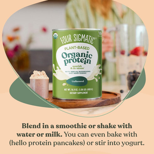 Four Sigmatic Organic Plant-Based Protein Powder, Unflavored with Lion’s Mane, 16.9 oz