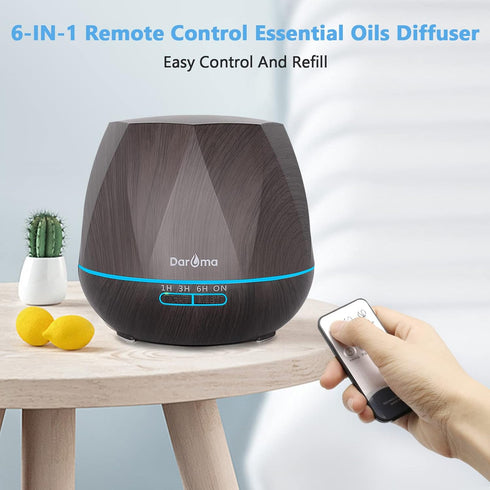 DAROMA 550ml Essential Oil Diffuser, Upgraded Remote Control 6 in 1 Aromatherapy Humidifier, Dark Wood