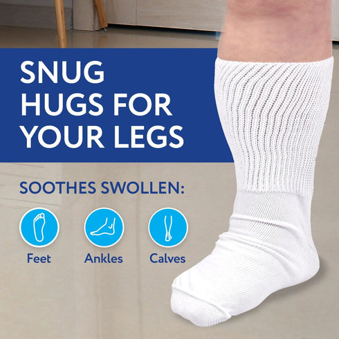 IMPRESA 2-Pair Extra Wide Unisex White Socks for Lymphedema & Bariatric Use, Oversized Calf Socks for Men & Women