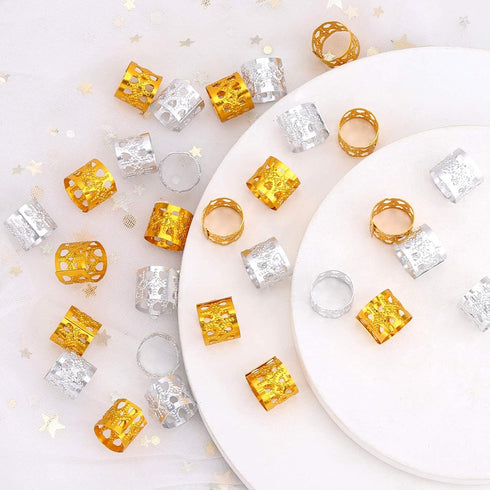 Tbestmax 200 pcs Dreadlocks Beads Hair Braid Rings Clips, Silver and Gold Metal Cuffs for Hair Decoration