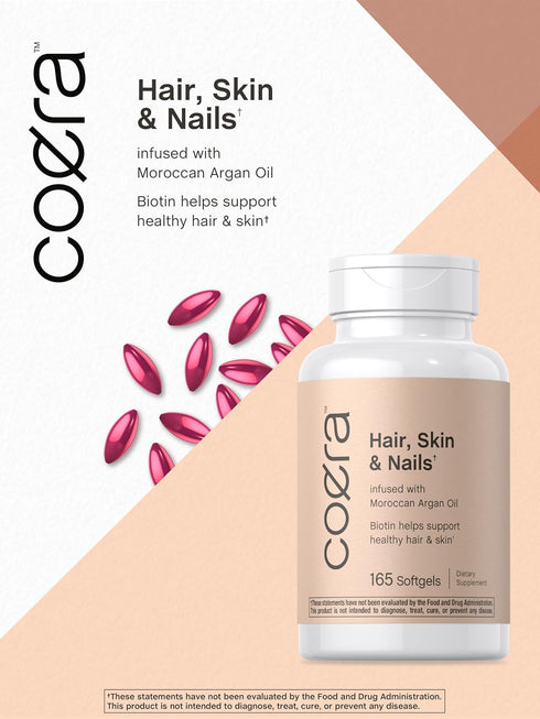 Hair, Skin and Nails Vitamins | 165 Softgels | Non-GMO & Gluten Free Supplement with Biotin, Collagen & Moroccan Argan