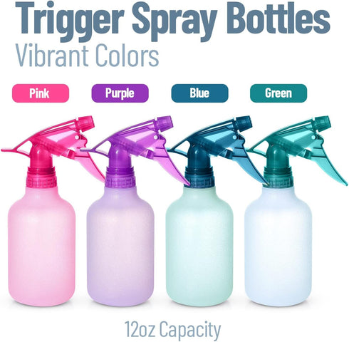 Refillable Stream and Spray Colored Squirt Bottles, 12oz Refillable Mister Bottle for Cleaning, Gardening, Grooming (3