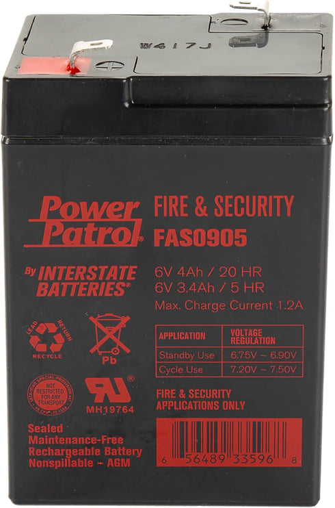 Interstate Batteries 6V 4Ah Fire & Security Battery (F1 Terminal), SLA AGM VRLA Rechargeable Replacement