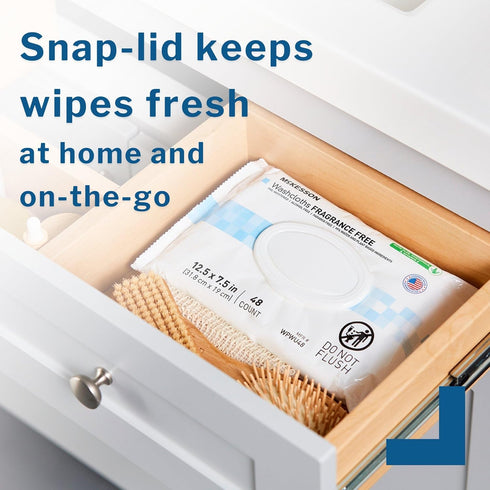Pack, 96 Count, 6 Packs, 576 McKesson Washcloth Wipes, Unscented - Disposable Wet Wipes for Adults - Fragrance-Free