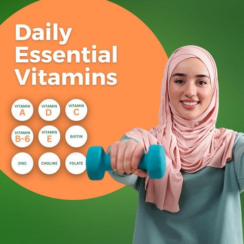 Halal Adult Multivitamin Gummies for Men, Women, Complete Nutritional Support with Biotin, Vegan, Natural Fruit