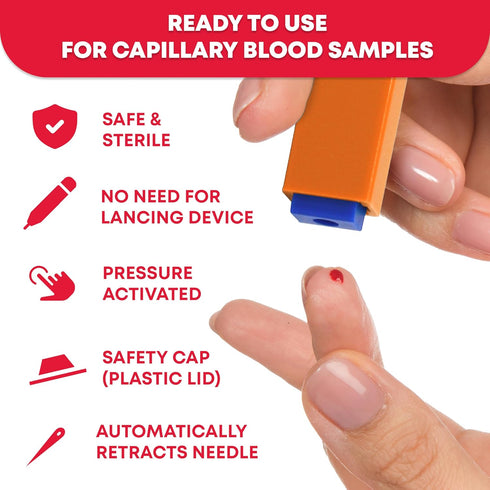 Ever Ready First Aid Safety Pressure Activated Lancets, Sterile Push Lancets – 2.2mm 21 Gauge for Blood Sugar Testing - 100 Count