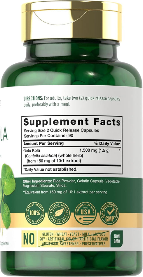 Carlyle Gotu Kola Capsules 1500mg | 180 Count | Non-GMO, Gluten Free | Traditional Herb Extract