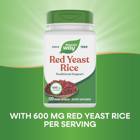 Nature's Way 600 120 (Packaging Red Yeast Rice, Traditional Support, mg per Serving, Vegan, Capsules May Vary)