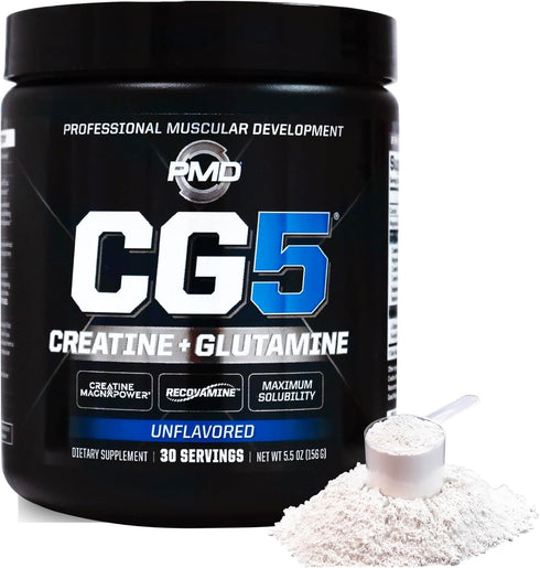 PMD Sports CG5 - Premium Creatine and L Glutamine Powder for Maximum Strength, Unflavored (30 Servings)