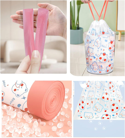 4 Gallon Trash Bags, Drawstring Small Trash Bags 1.1mil Thick for Bathroom, Kitchen, Bedroom, Office (White-Pink, 75