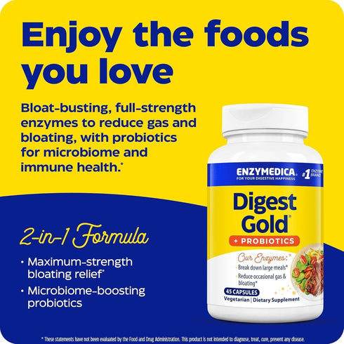 Enzymedica Digest Gold + Probiotics, 2-in-1 Formula for Gut Health, 45 Count