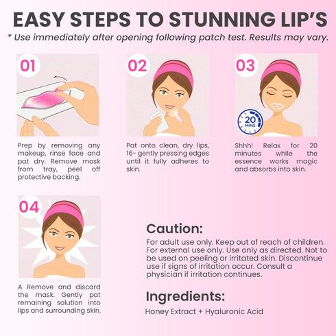 MISS SPA Lip Mask, Hydrate Boost Hydrogel Pink Mask, Soothes & Restores Lips, Moisturizing Anti-Aging Skin Care, 4 Pack