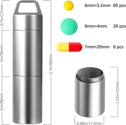 Small Pill Case, Portable Metal Pill Holder Keychain Waterproof Pill Box Container Mini Stainless Steel Organizer for