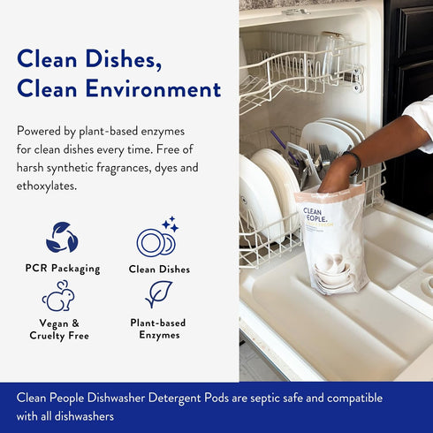 The Clean People All Natural Dishwasher Pods - Dishwasher Detergent Pods - Cuts Grease & Rinses Sparkling Clean - Residue-Free - Fragrance Free Dishwashing Pods - Unscented, 60 Pack