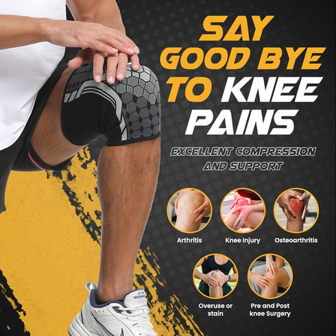 Compression Knee Brace Sleeve Support - Pain Relief, Meniscus Tear, ACL, Arthritis, Joint Pain, Recovery, Workout, Fitness - 1 Pair, Breathable, Machine Washable (Large)