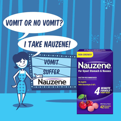 Nauzene Upset Stomach & Nausea Chewable Tablets - Wild Cherry Flavor, 42 Count