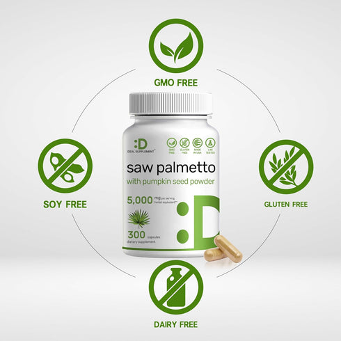 Saw Palmetto Supplement 5000mg with Pumpkin Seed, 300 Capsules, DHT Blocker for Prostate Health & Hair Growth