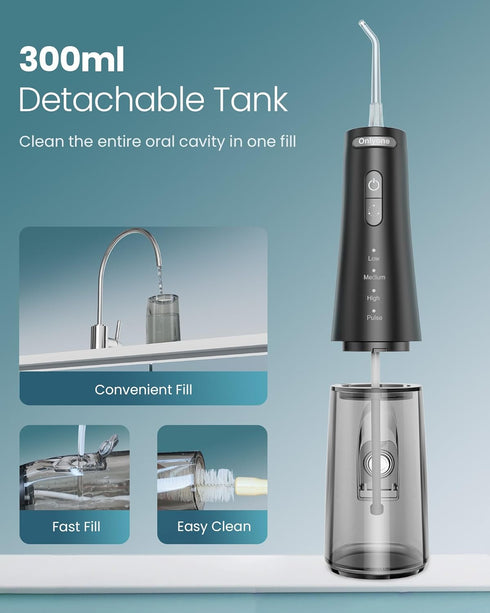 Onlyone Water Dental Flosser Pick for Teeth, 300ML Portable Oral Irrigator, Rechargeable Travel Cleaner, IPX7 Waterproof