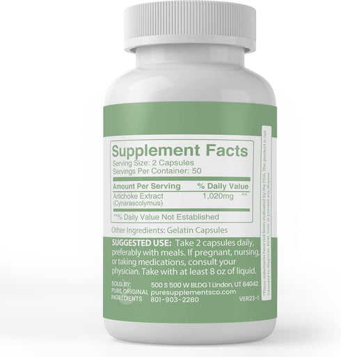 PURE ORIGINAL INGREDIENTS Artichoke Extract (100 Capsules) - Always Pure, Lab Verified, No Additives Or Fillers