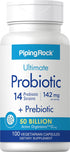Piping Rock Probiotics with Prebiotics, 100 Vegetarian Capsules, 50 Billion Organisms, 14 Strains, Non-GMO, Gluten Free