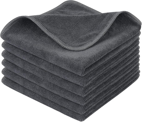 SINLAND Microfiber Cleaning Cloth, Ultra Absorbent Reusable Towel, 12x12 Inch Slate Grey, 6 Pack