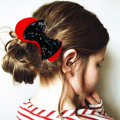 JOYFISCO 3 Pack Mouse Ears Scrunchies, Velvet Hair Scrunchies with Sequin Bows for Women Girls Hair Accessories