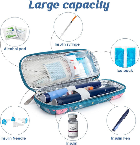 YOUSHARES Insulin Cooler Travel Case with 2 Cooler Ice Packs, Small EVA Diabetic Insulated Organizer Portable Cooling Bag for Medication Cooling Insulation, Epi Pen Carrying Bag (Lilies)