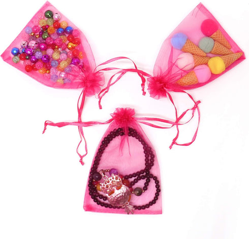 100Pcs Sheer Organza Bags, 3.5x4.5 Inches, Rose Wedding Favor Bags with Drawstring