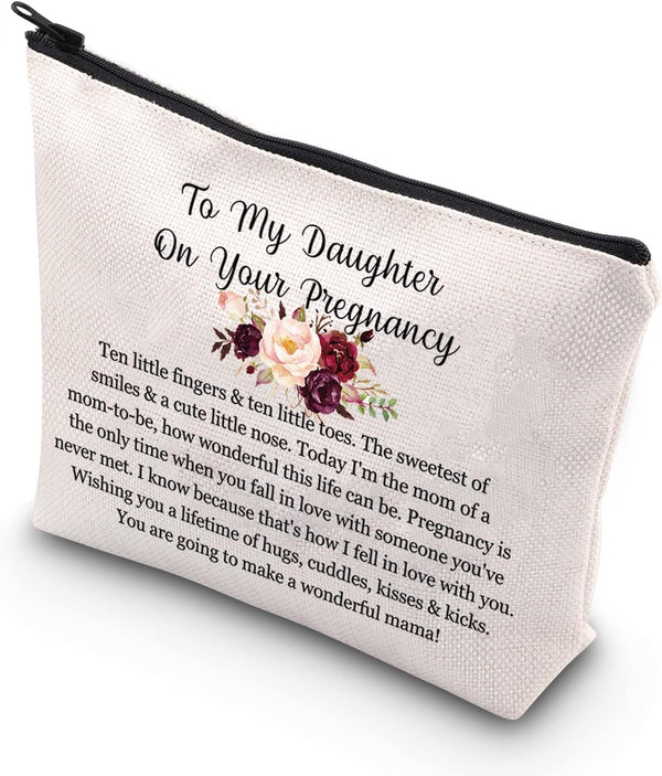 Pregnancy Daughter Makeup Bag with Waterproof Canvas and Zipper Closure