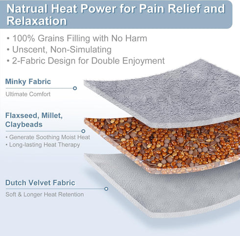 SuzziPad Microwavable Heating Pads for Neck & Shoulder Pain, 7x16 Cramps Relief Heating Pad, Gray